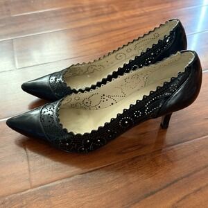 L. K. Bennett London Black Patent Leather Pointy Toe Pump Sz 36.5 US Sz 6.5